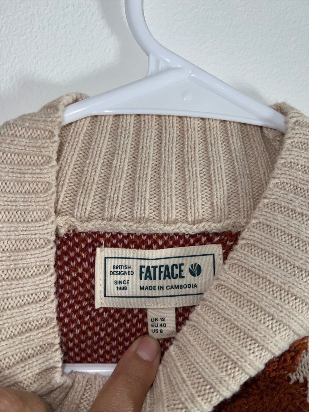 Crewneck Floral-Texture Sweater in Cream and Rust - Picture 4 of 4